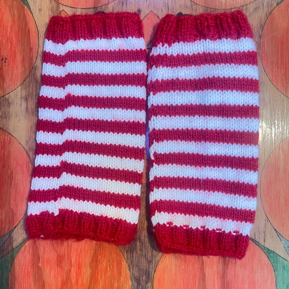 Red and White Striped Leg Warmers Womens Warm. - Picture 1 of 5